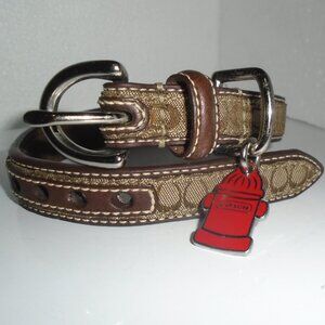 COACH BROWN LEATHER BROWN JACQUARD SIGNATURE C DOG PET COLLAR 60178 SIZE SMALL